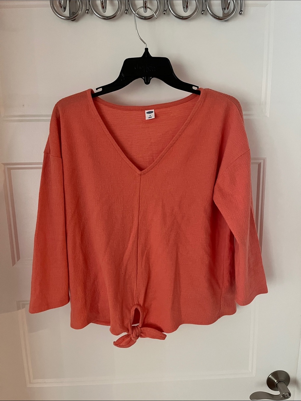 Womens Coral V-Neck Tie-Front Top
